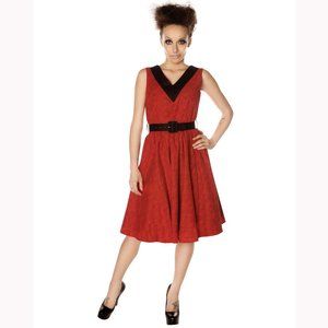 Red Sugar Skulls V Neck Dress Pinup Halloween NWT